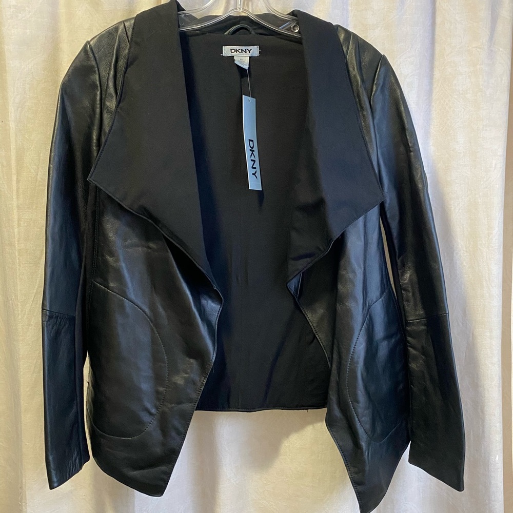 DKNY leather cardigan jacket